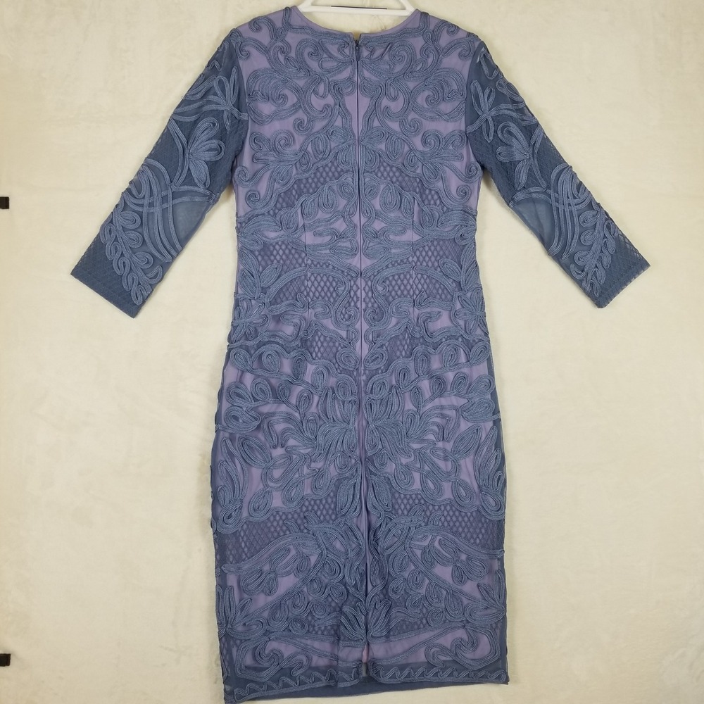 JS Collections Sheath Dress Womens 12 Blue Lavender Soutache Embroidered Mesh - Picture 3 of 8